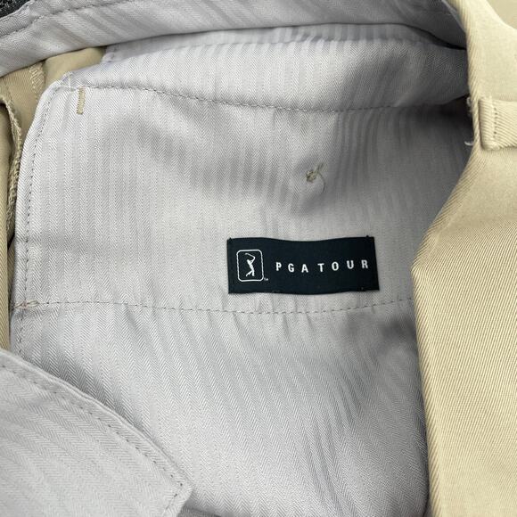 PGA TOUR Men's Flat Front Pants Size 34 x 30 Tan Motionflex 360 Classic Fit Golf - Picture 4 of 6